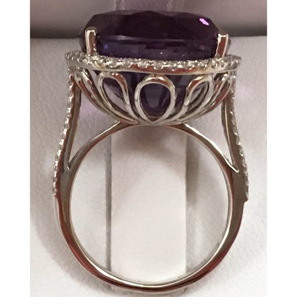 NIB MASSIVE 22 ct 19x16 mm Amethyst & .6 ct Diamond Ring 14K White Gold Size 6.5 - Picture 7 of 11